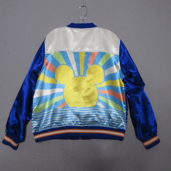 Disney Jackets & Blazers - Disney Jacket Varsity Large Mickey Mouse Sunburst Cheer Zip Satin Blue Full Zip‎